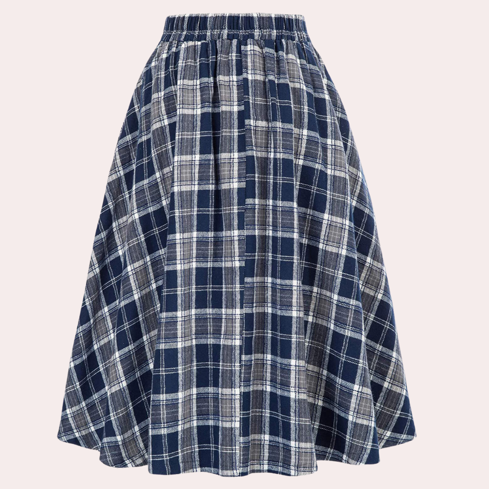 Gevlochten midi-rok - hoge taille dames ruitjesrok