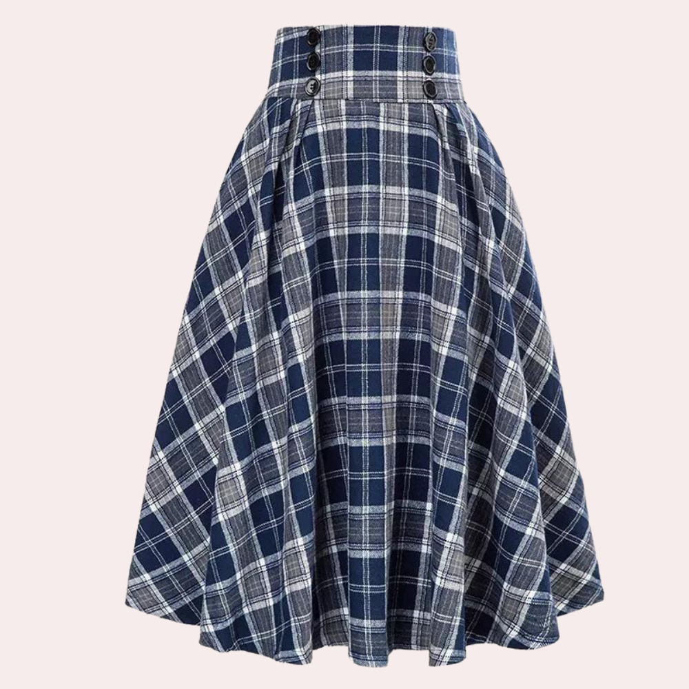 Gevlochten midi-rok - hoge taille dames ruitjesrok