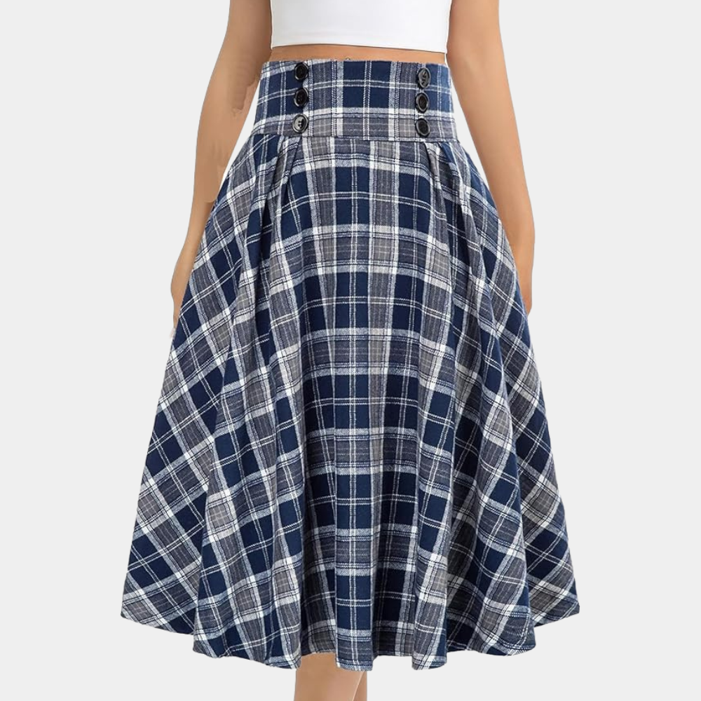 Gevlochten midi-rok - hoge taille dames ruitjesrok