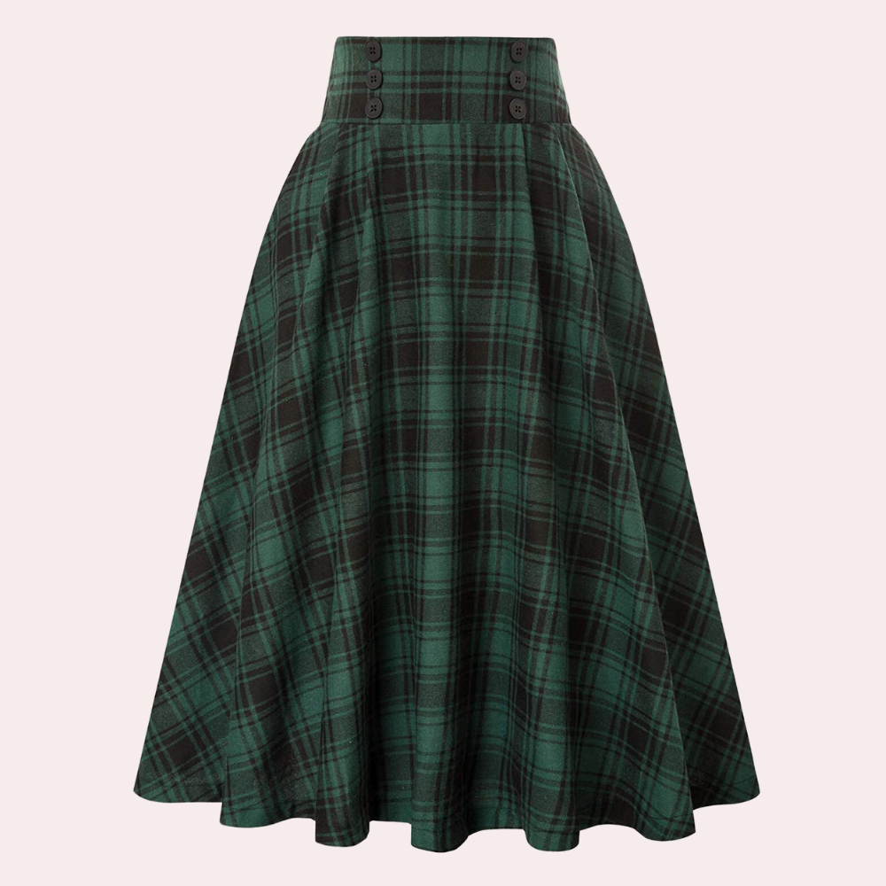 Gevlochten midi-rok - hoge taille dames ruitjesrok