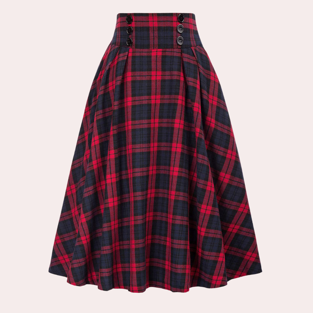 Gevlochten midi-rok - hoge taille dames ruitjesrok