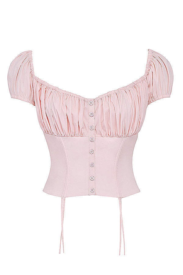 Charmante Babyroze Crop Top met Ruches en Strikdetails