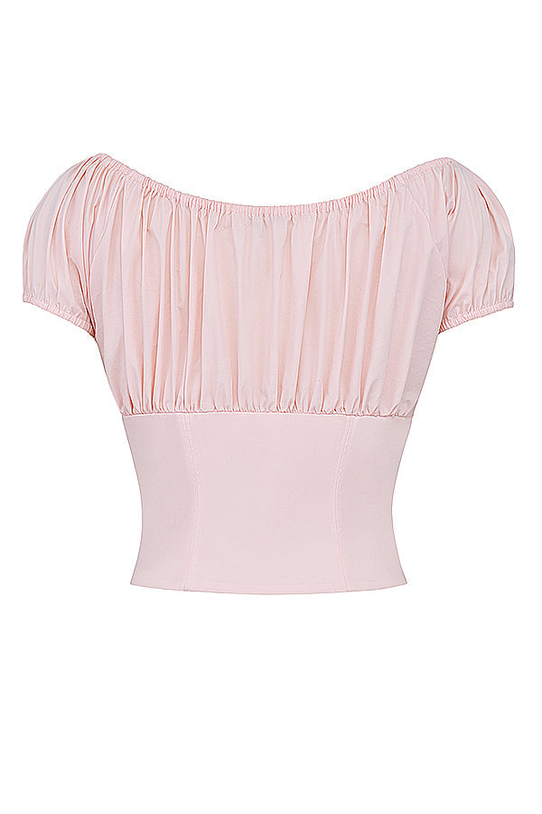 Charmante Babyroze Crop Top met Ruches en Strikdetails