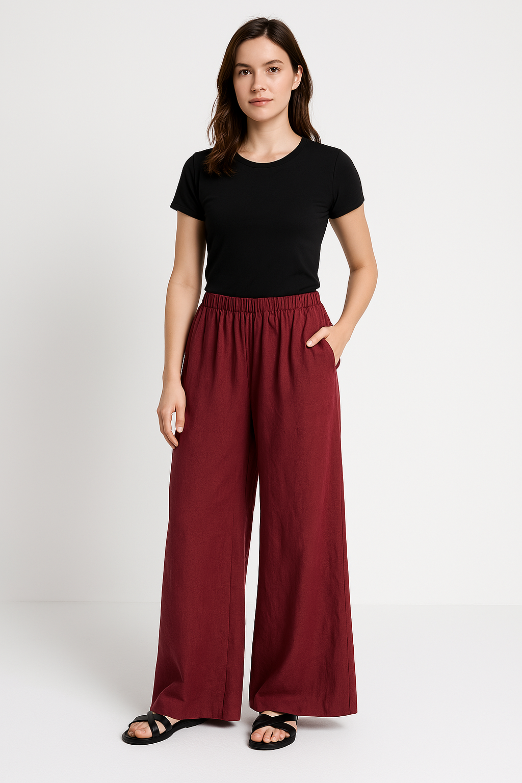 Women's Pants – Wide Legs – Breathable Material – Elastic Waist – Relaxed Fit