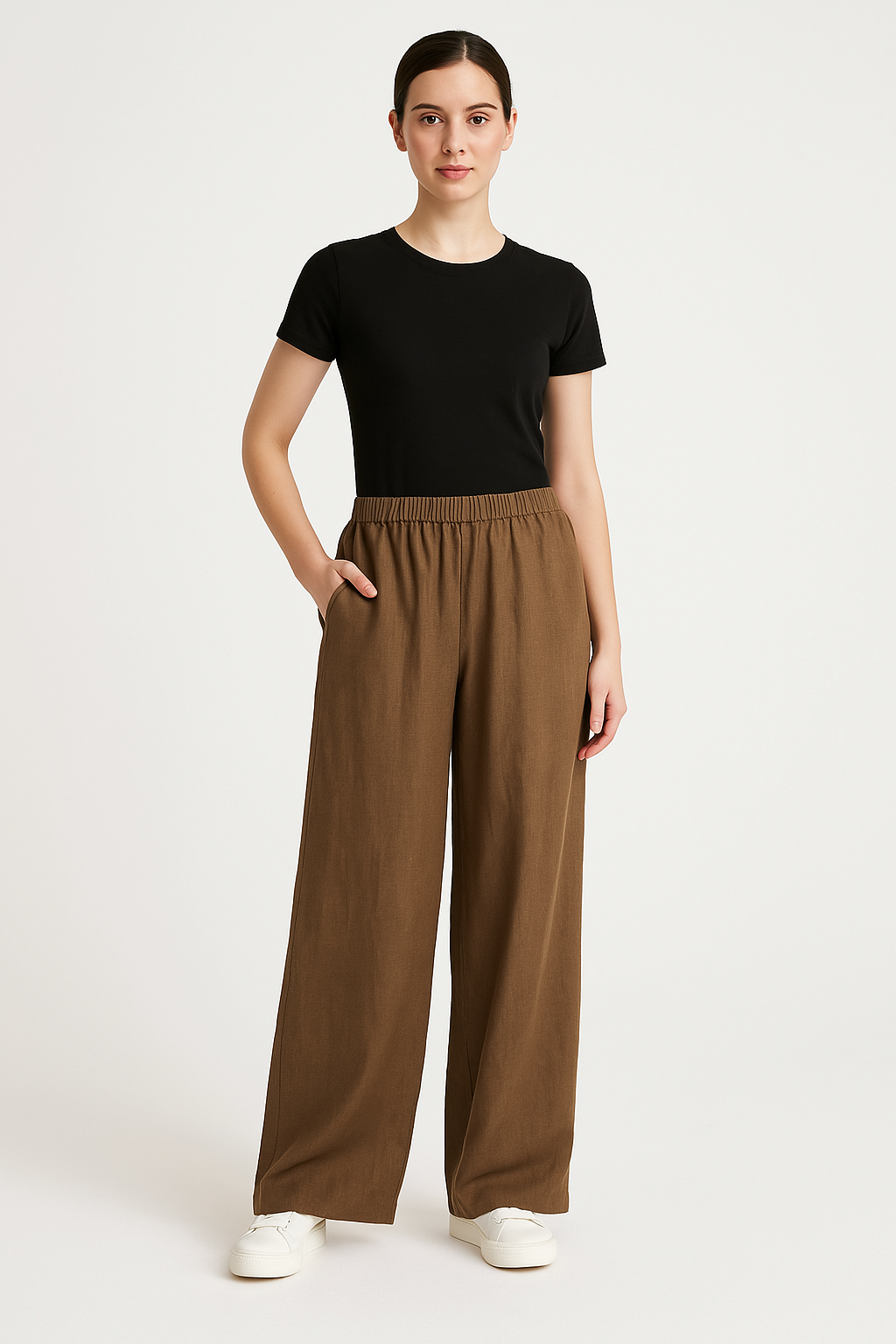 Women's Pants – Wide Legs – Breathable Material – Elastic Waist – Relaxed Fit