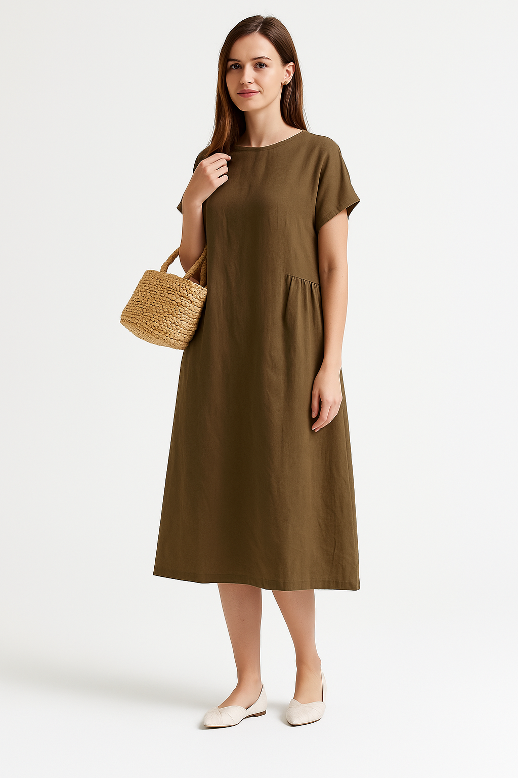 Ladies midi dress – Loose fit – Breathable material – Short sleeve – Casual style