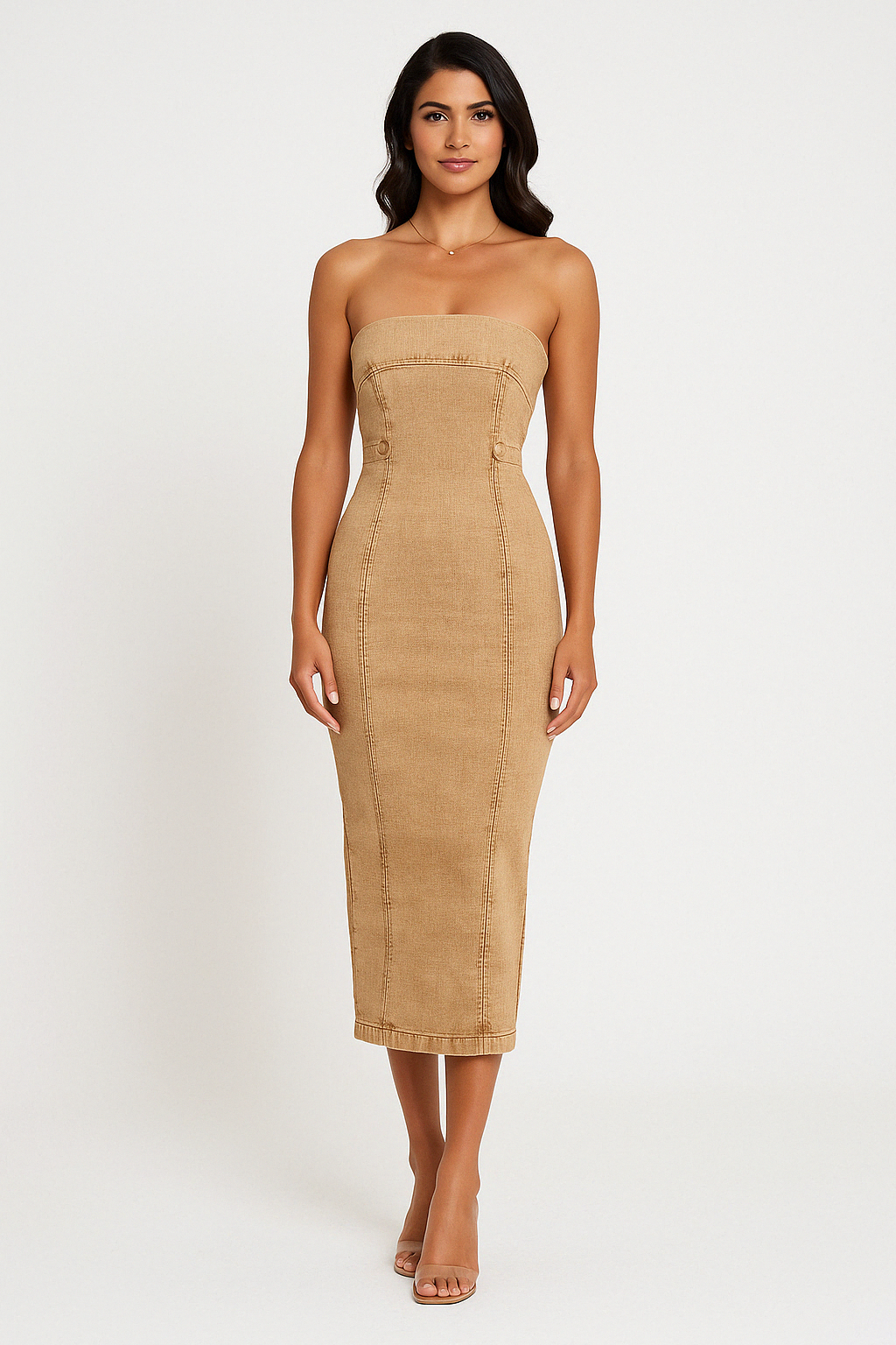 Women's Denim Dress – Strapless – Slim Fit – Midi – Structured Panel Design