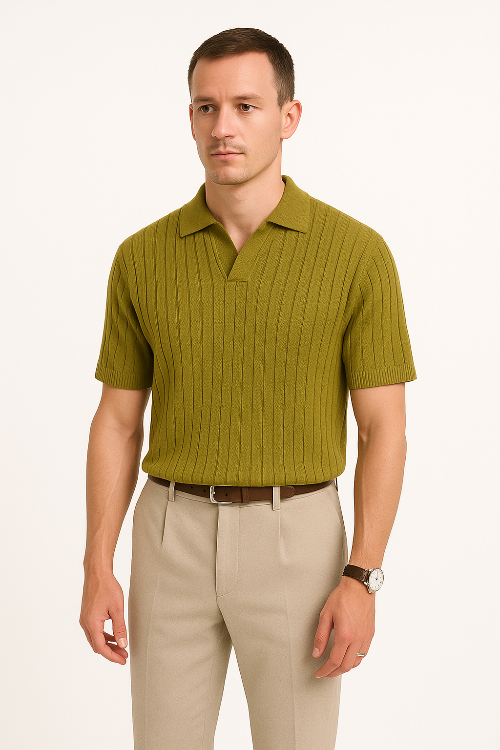 Men's Polo Shirt – Ribbed – Standard Fit – Short Sleeve – Soft Stretch Knit