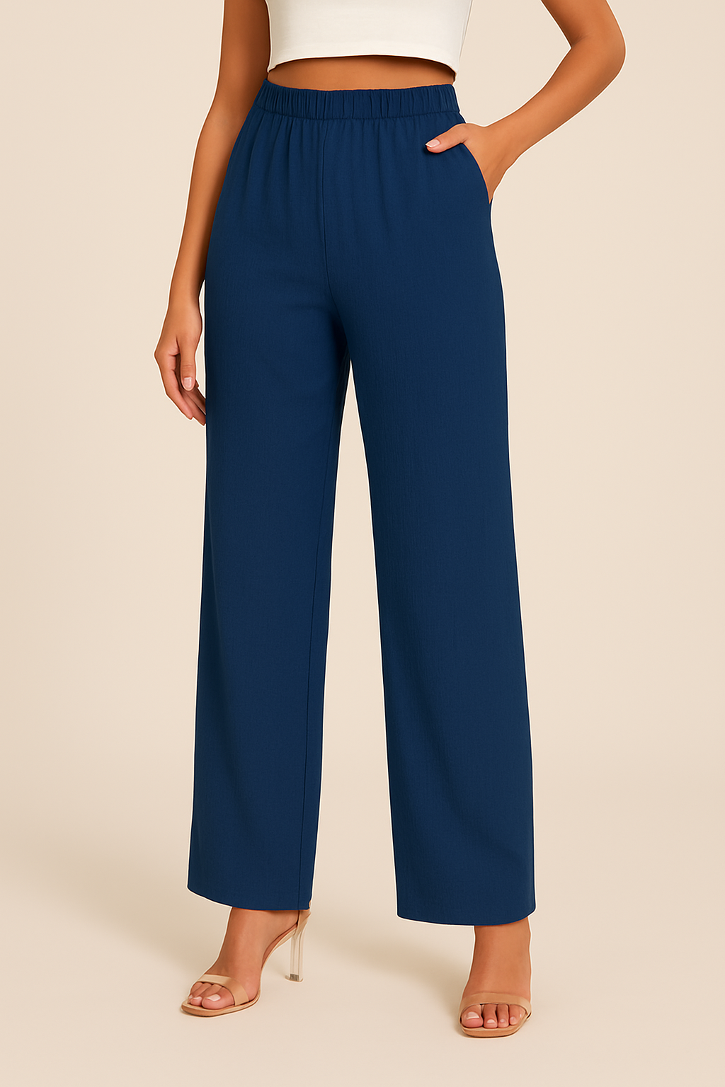 Ladies straight trousers – Relaxed fit – Elastic waist – Breathable fabric – Full length