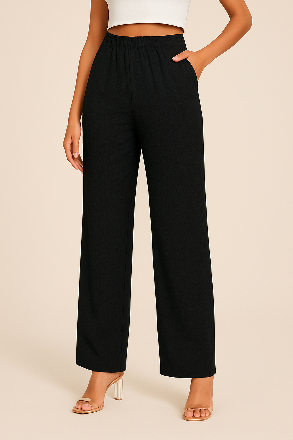 Ladies straight trousers – Relaxed fit – Elastic waist – Breathable fabric – Full length