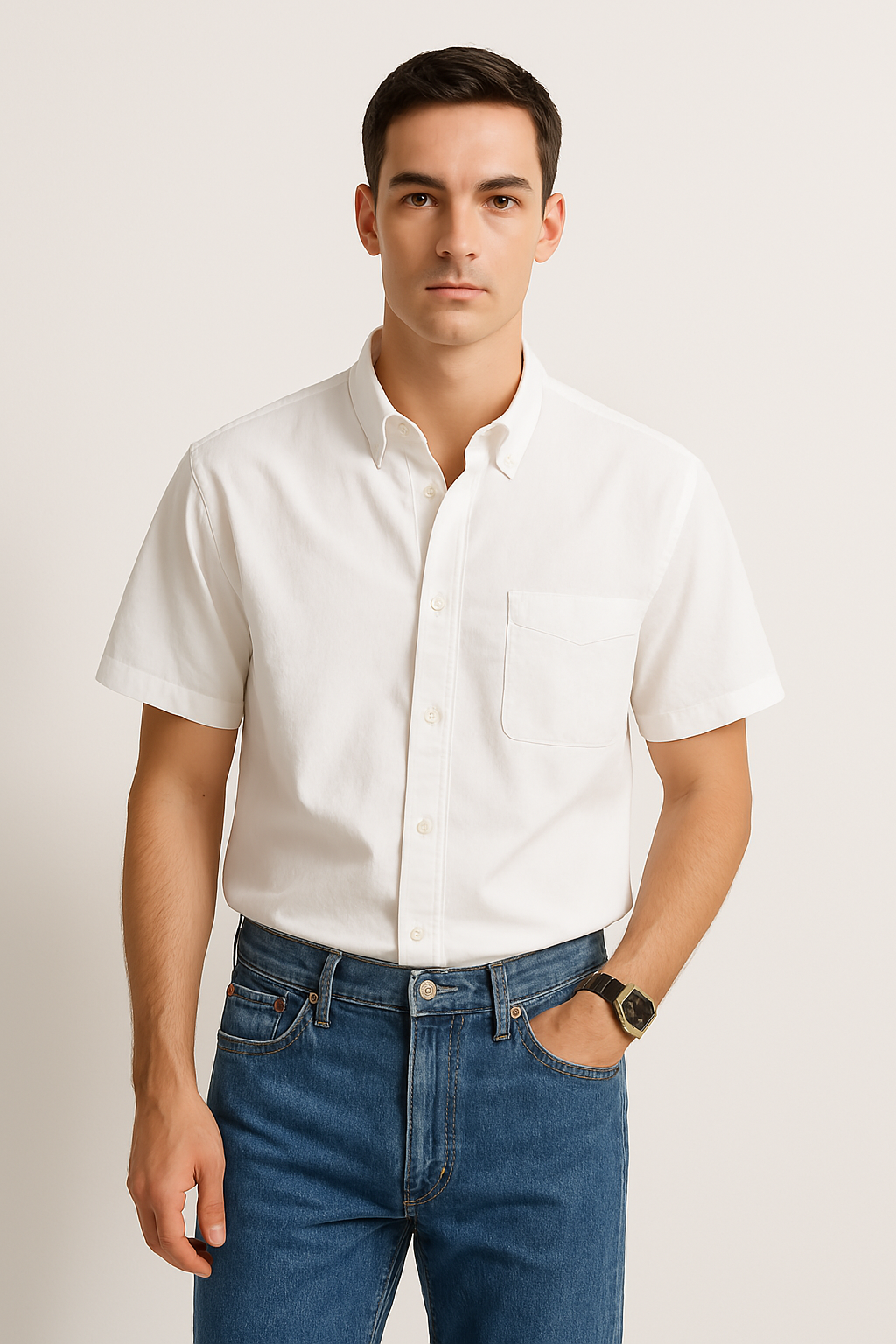 Men's Short Sleeve Shirt – Relaxed Fit – Cotton – Casual Button-Down With Chest Pocket