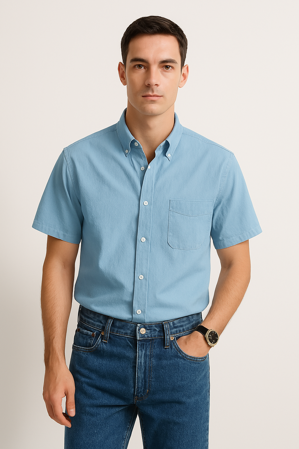 Men's Short Sleeve Shirt – Relaxed Fit – Cotton – Casual Button-Down With Chest Pocket