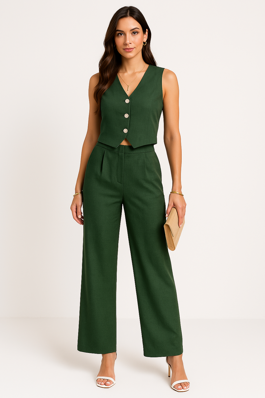 Ladies Vest – Slim Fit – Cropped Model – Sleeveless with Button Closure