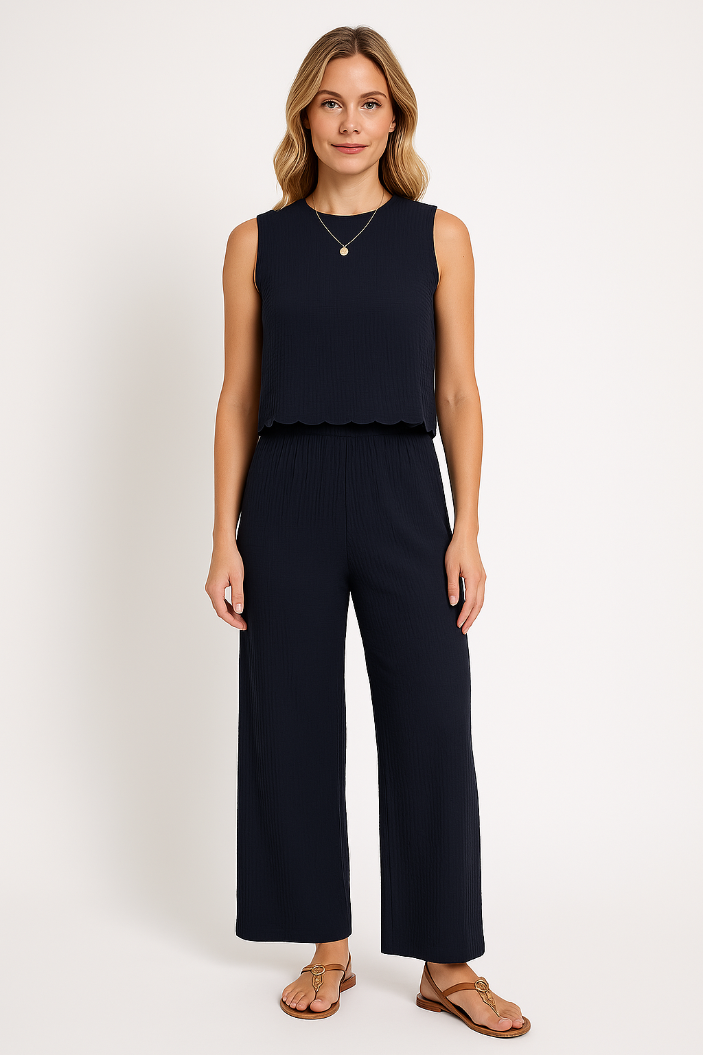 Ladies Trousers – Wide Legs – Relaxed Fit – Breathable Crinkle Fabric – Full Length