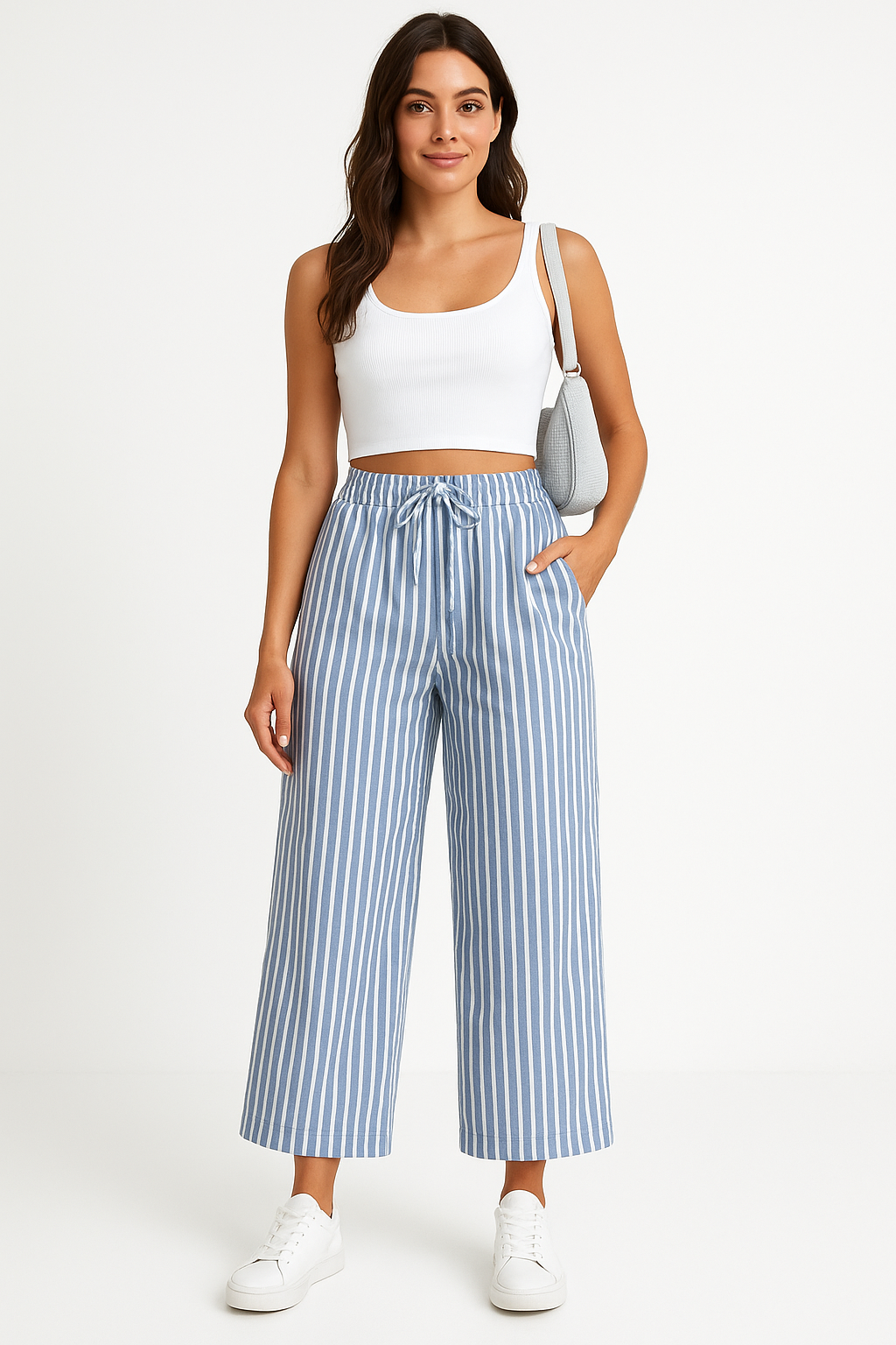 Ladies Pants – Wide Legs – Breathable Material – Casual Fit – Striped Design