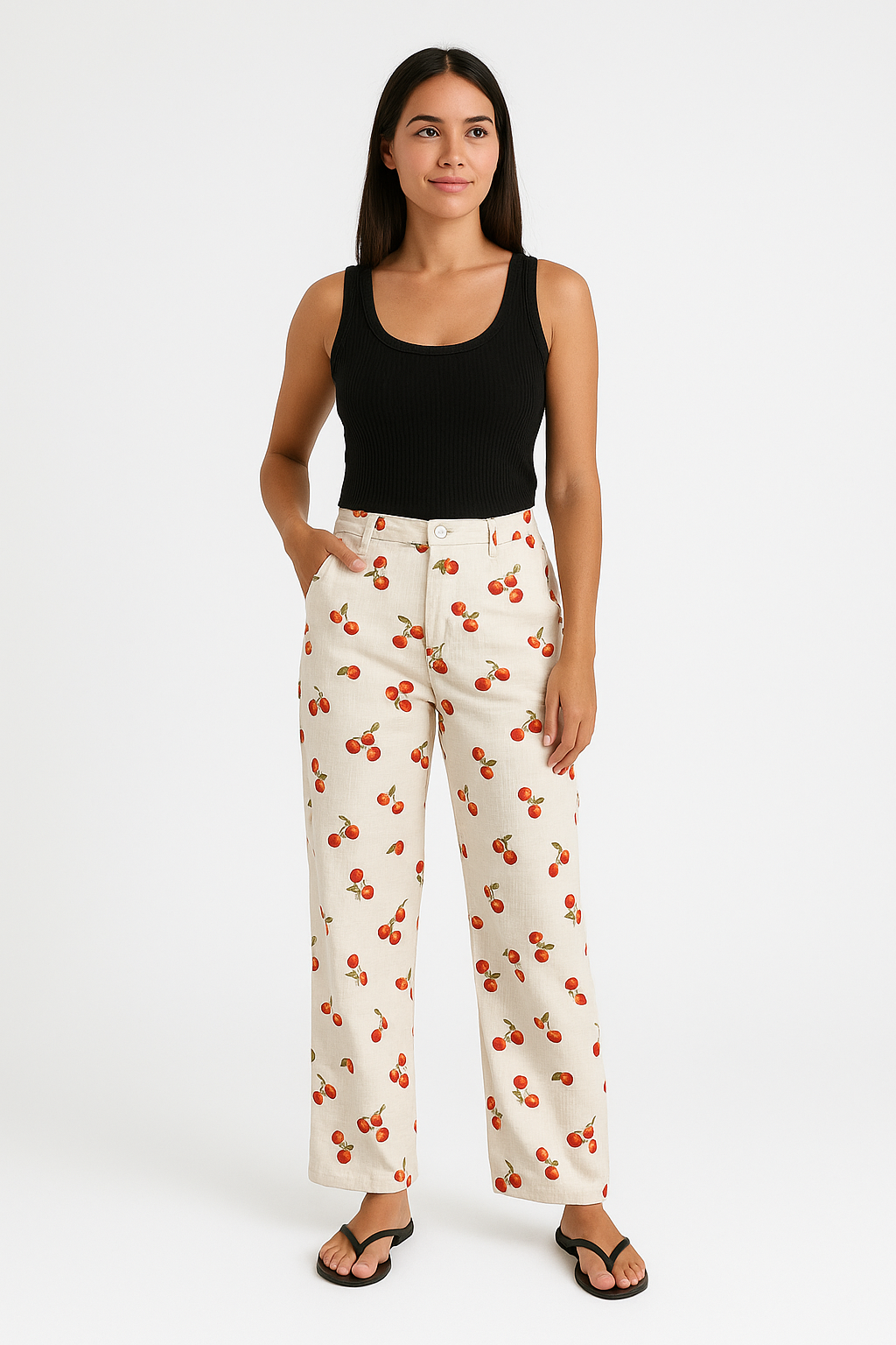 Women's Trousers – Relaxed Fit – Straight Legs – Breathable Fabric – Statement Print