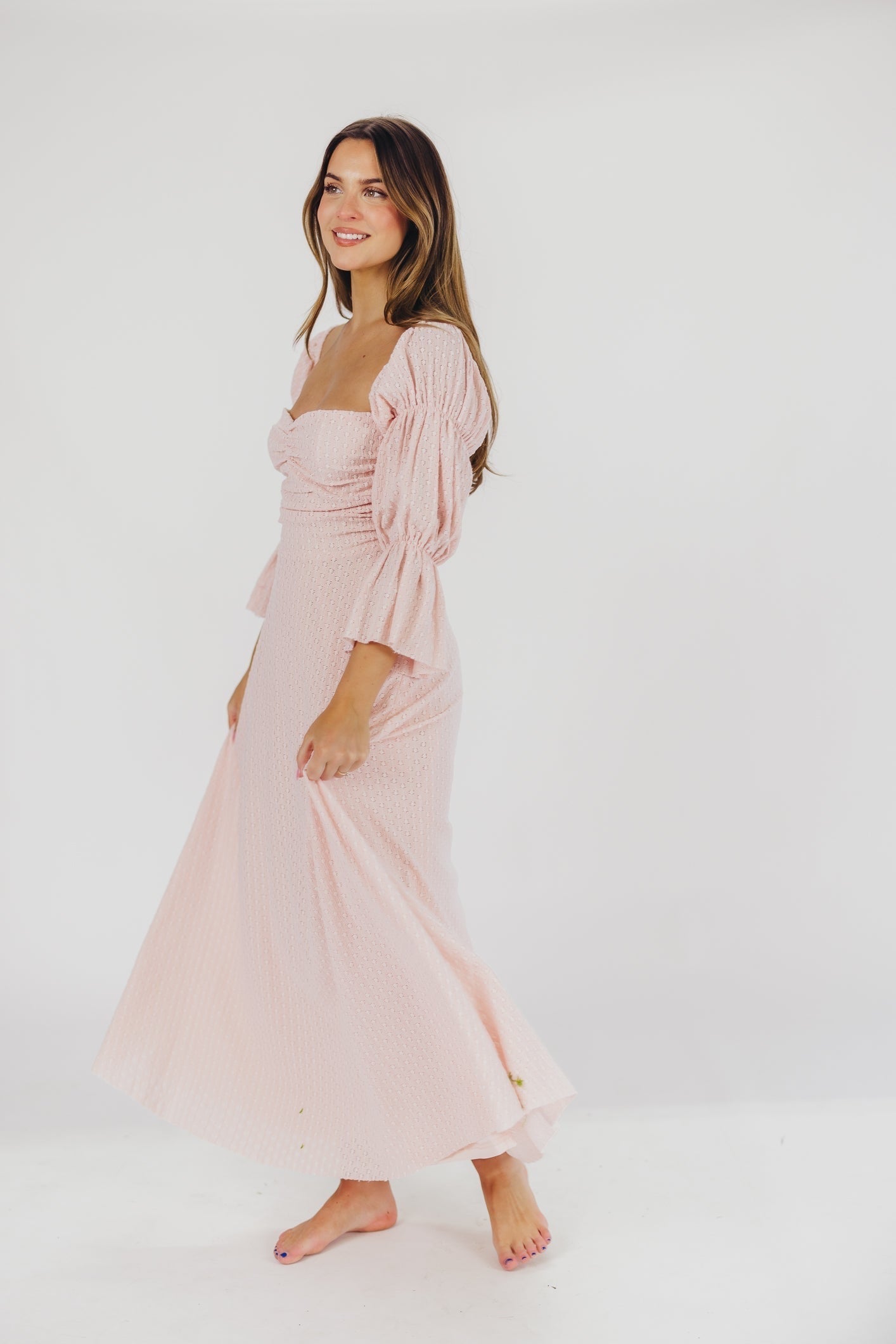 Maisie | Maxi Jurk met Ruches en Open Rug