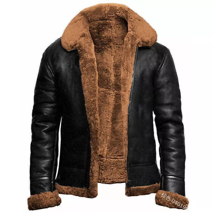 Men's jacket – Slim fit – Leather-look – Shearling lining – Short length – Zip closure