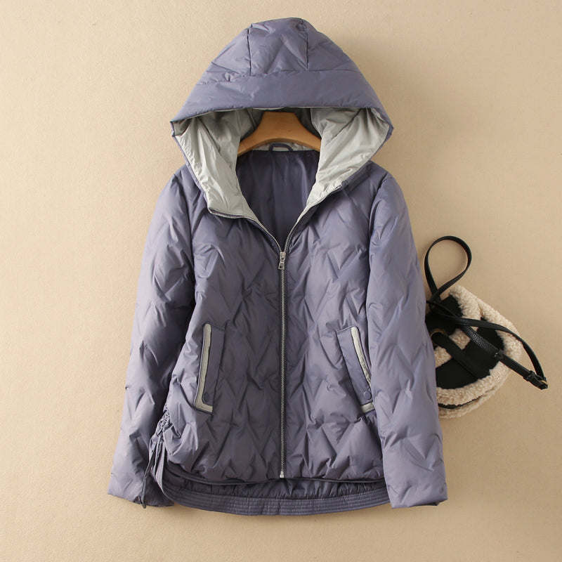 Hooded Down Jacket With Quilted Pattern and Duck Down