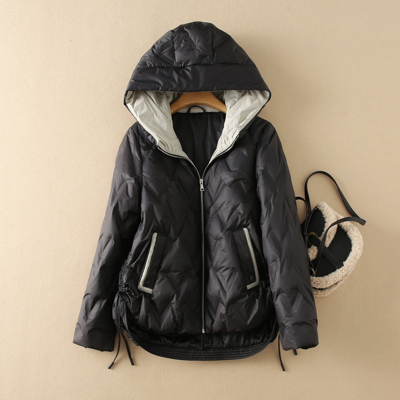 Hooded Down Jacket With Quilted Pattern and Duck Down