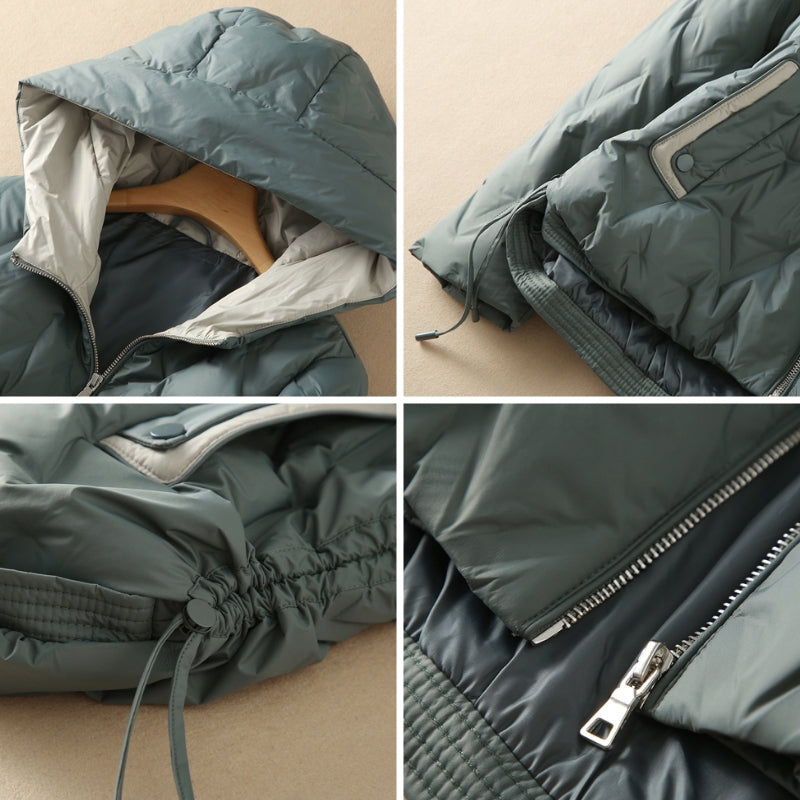 Hooded Down Jacket With Quilted Pattern and Duck Down