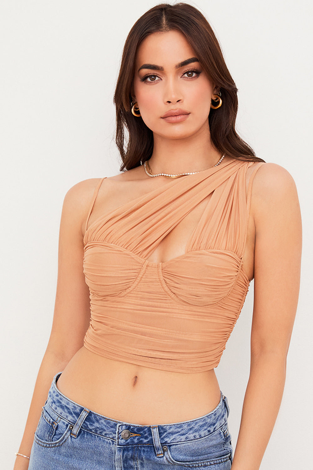 Elegant Geplooid Mesh Korsettop
