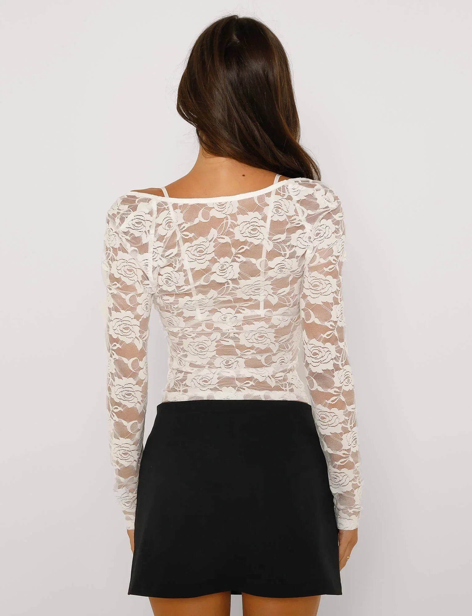 Elegante Doorschijnende kanten top met bloemenpatroon