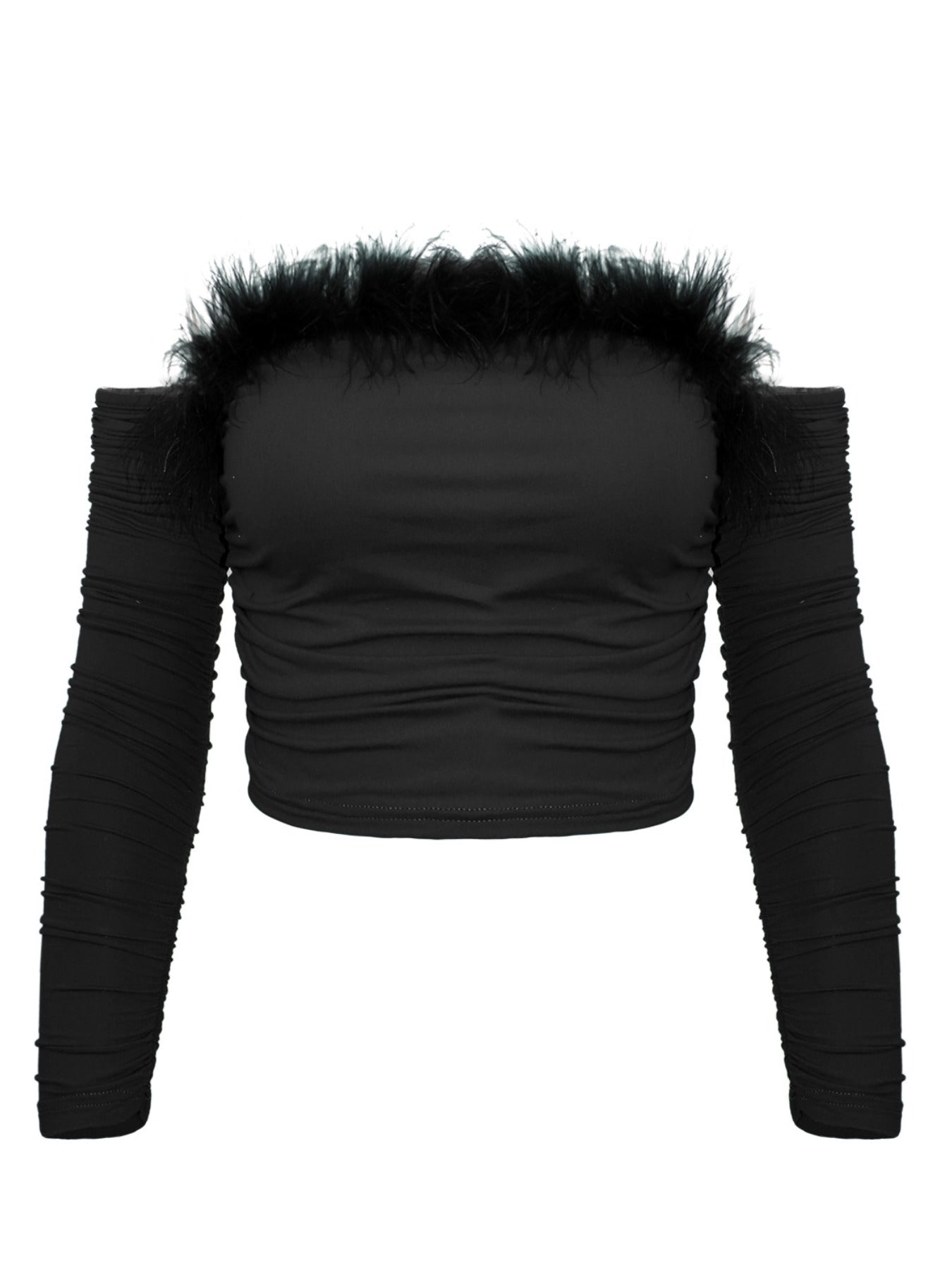 Off shoulder top met rand van imitatiebont