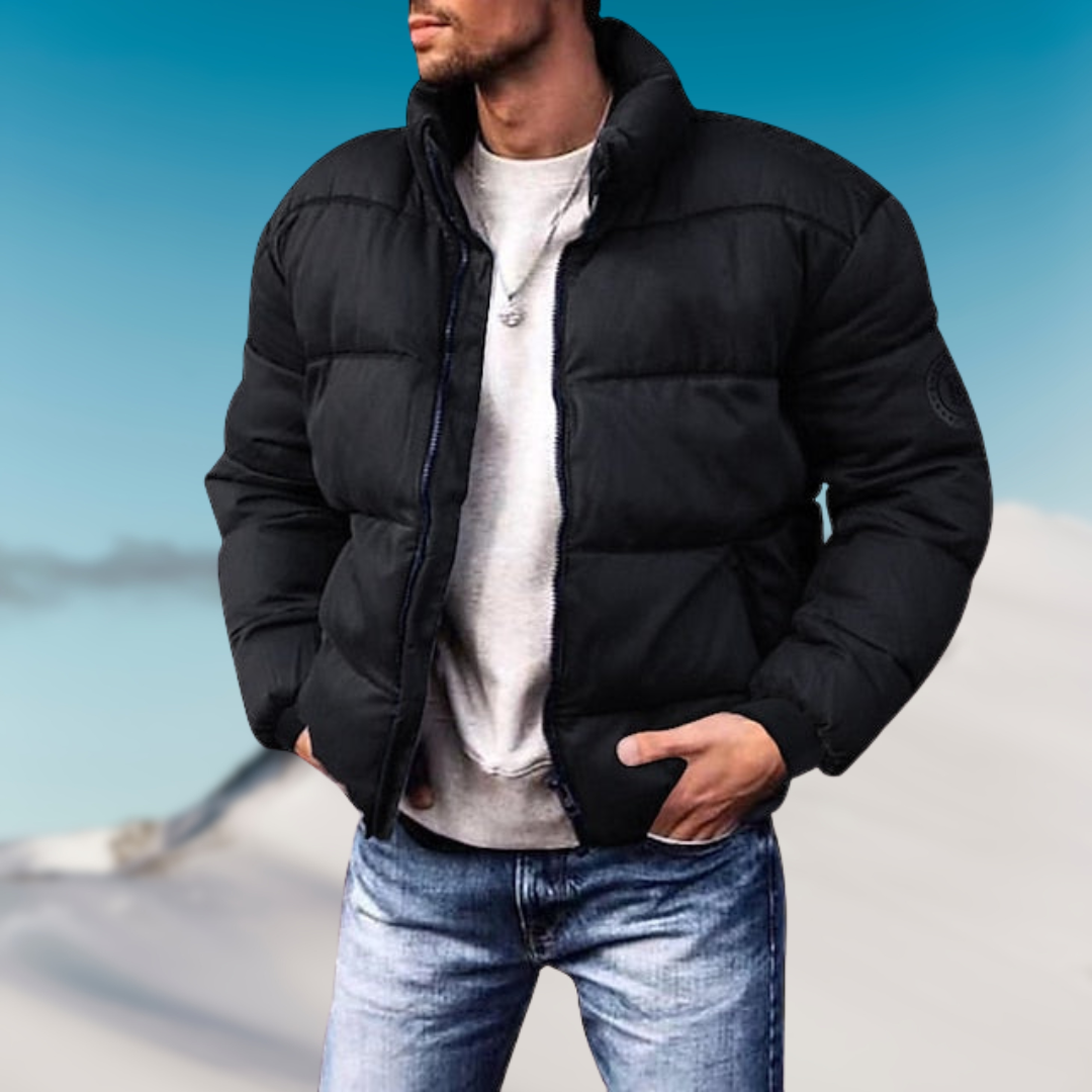 Men's Down Jacket – Padded Regular Fit – High Collar – Ribbed Cuffs – Casual Style