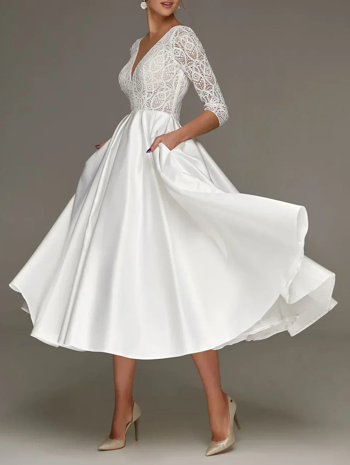 Vintage kanten jurk - elegante witte dames avondjurk