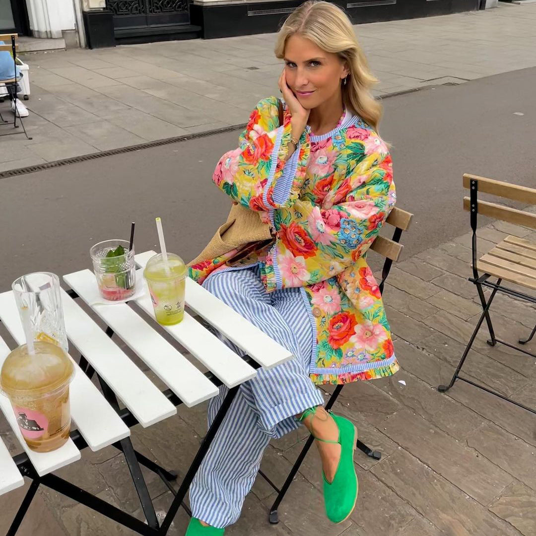 Dames Gewatteerd Jack - Relaxed Fit - Katoenmix - Lichtgewicht met Bloemenpatroon