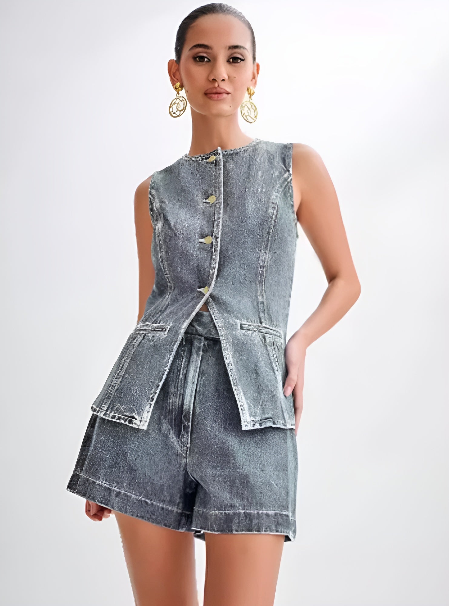 SARA | Trendy Denim Button Up set