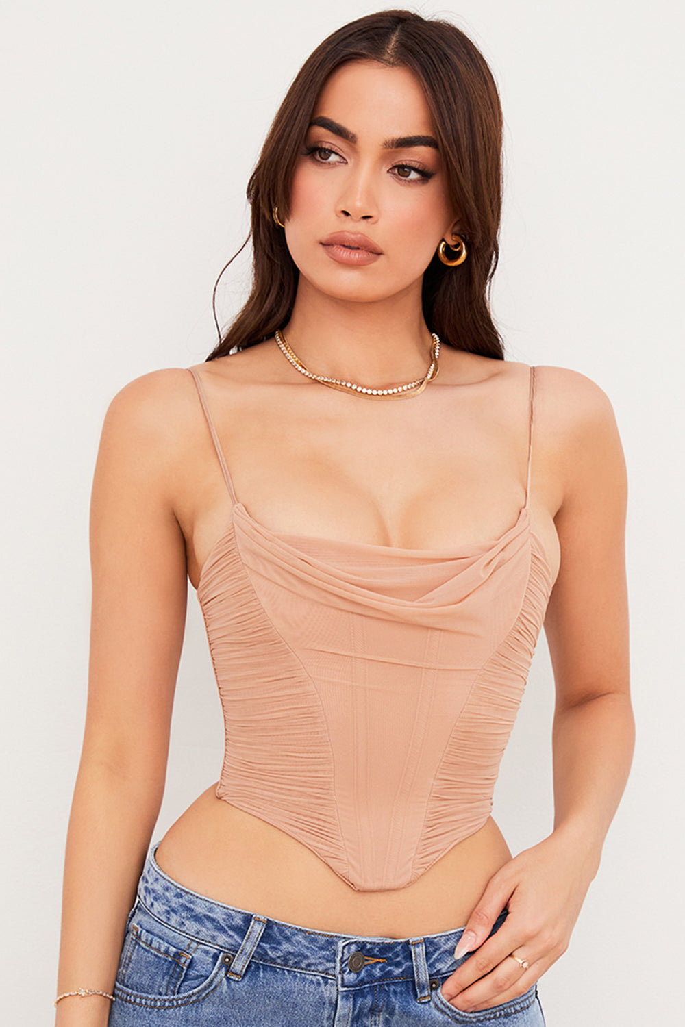 Gedrapeerd Mesh Korset