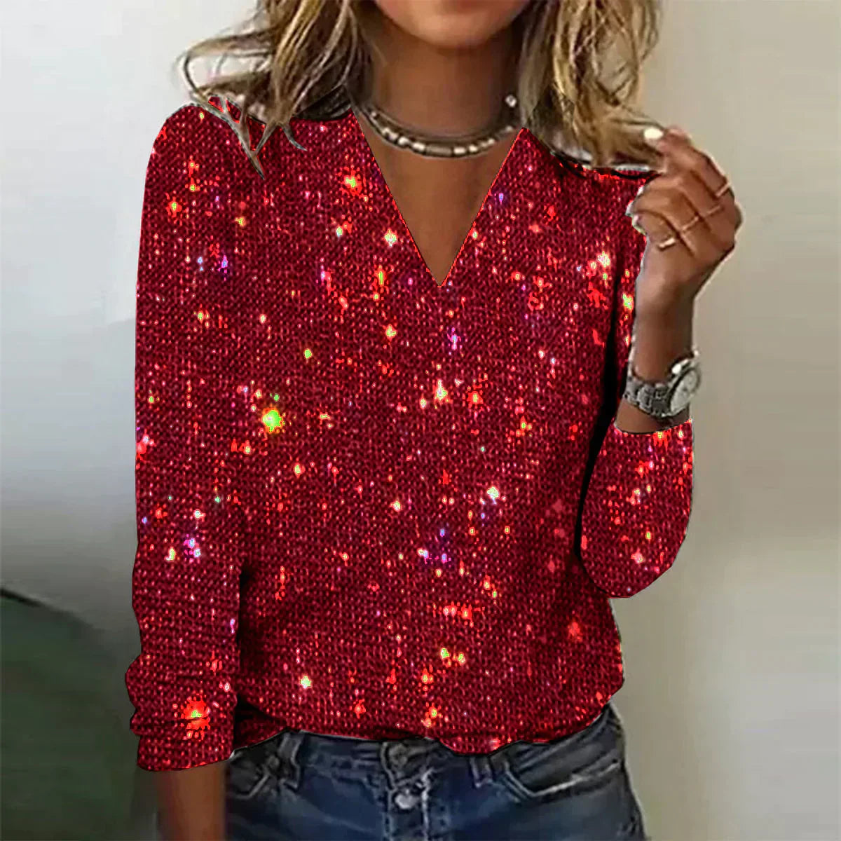 Glitter V-Neck Party Top