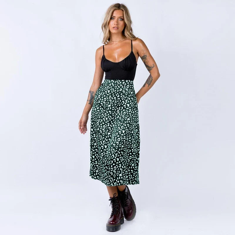 Luipaardprint midi rok met split