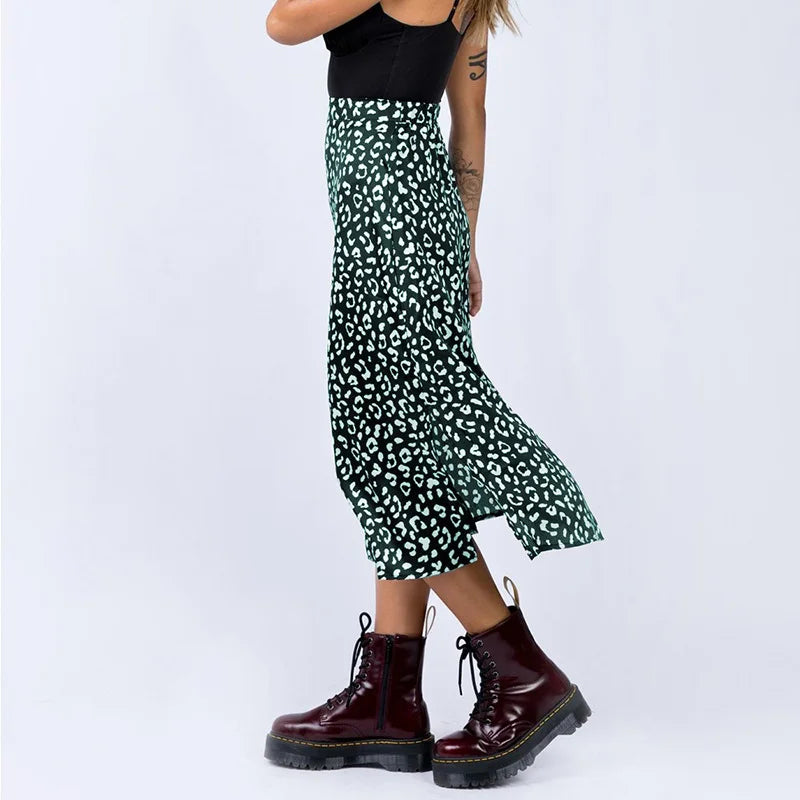 Luipaardprint midi rok met split