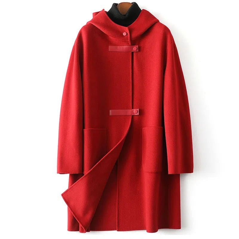 Amelia Hooded Coat | Toggle Closure Patch Pockets Coat