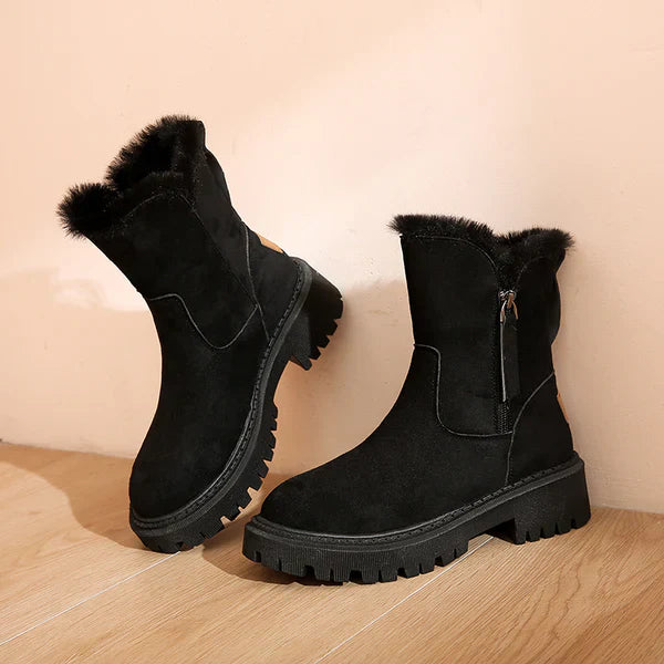Dames Enkelboots - Suède Met Bontvoering - Stevige Zool - Ritsluiting - Comfort Fit