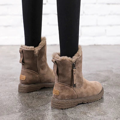Dames Enkelboots - Suède Met Bontvoering - Stevige Zool - Ritsluiting - Comfort Fit