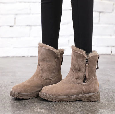 Dames Enkelboots - Suède Met Bontvoering - Stevige Zool - Ritsluiting - Comfort Fit