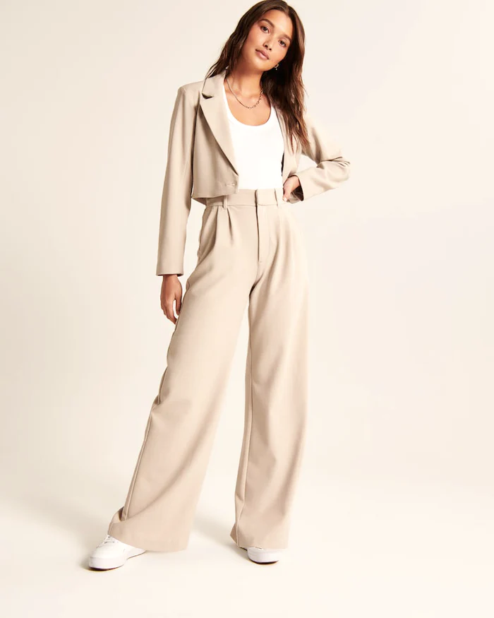 Elisa | Beige Pantalon met Wijde Pijpen