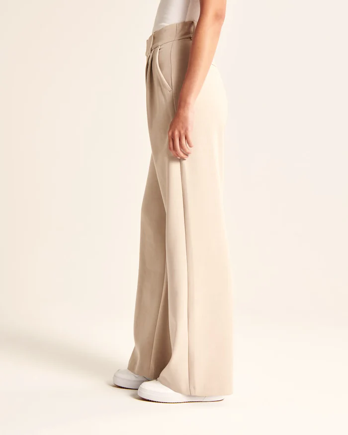 Elisa | Beige Pantalon met Wijde Pijpen