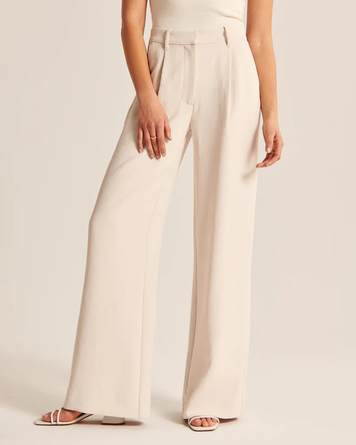 Elisa | Beige Pantalon met Wijde Pijpen