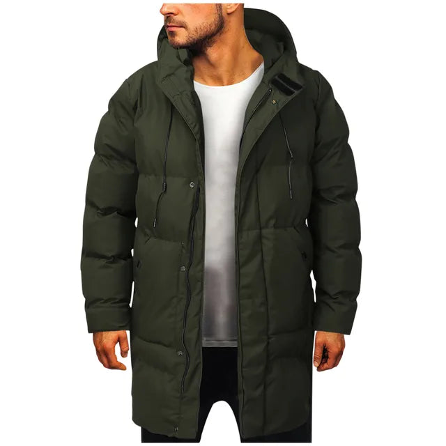 Heren Gewatteerde Jas – Waterafstotend – Verstelbare Capuchon – Lange Lengte – Casual Warmte