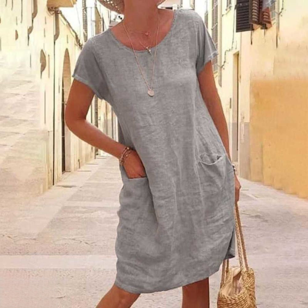Women's dress – Relaxed Fit – Natural fibers – Short sleeves – Casual style – With pockets