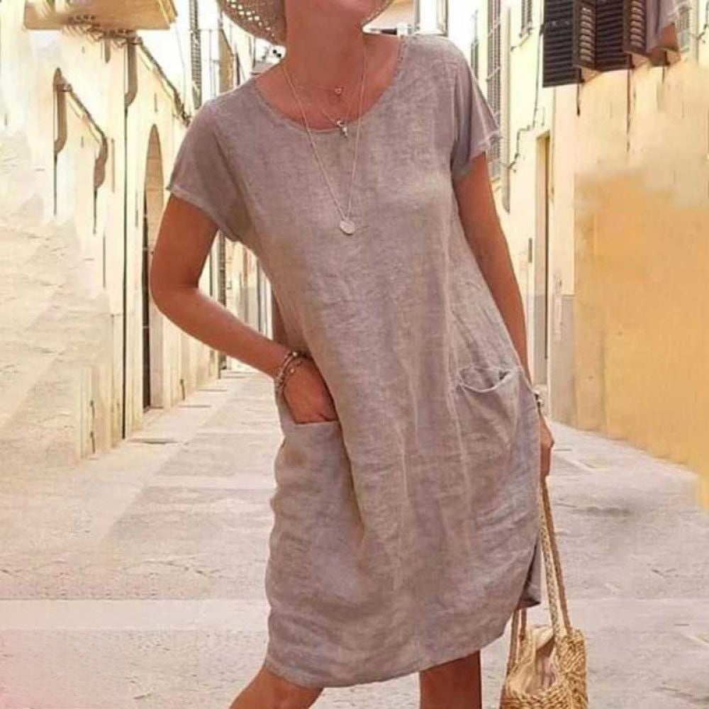 Women's dress – Relaxed Fit – Natural fibers – Short sleeves – Casual style – With pockets