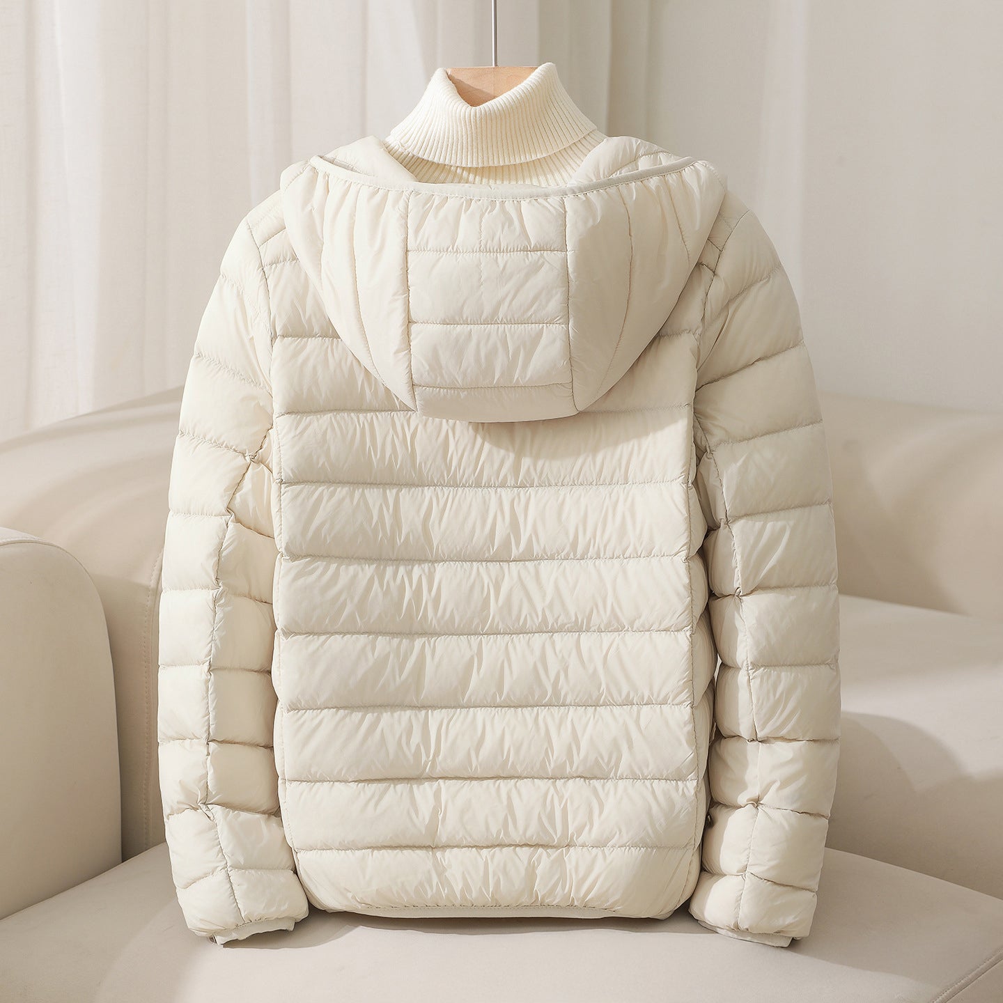 Hooded Quilted Jacket With Down Insulation
