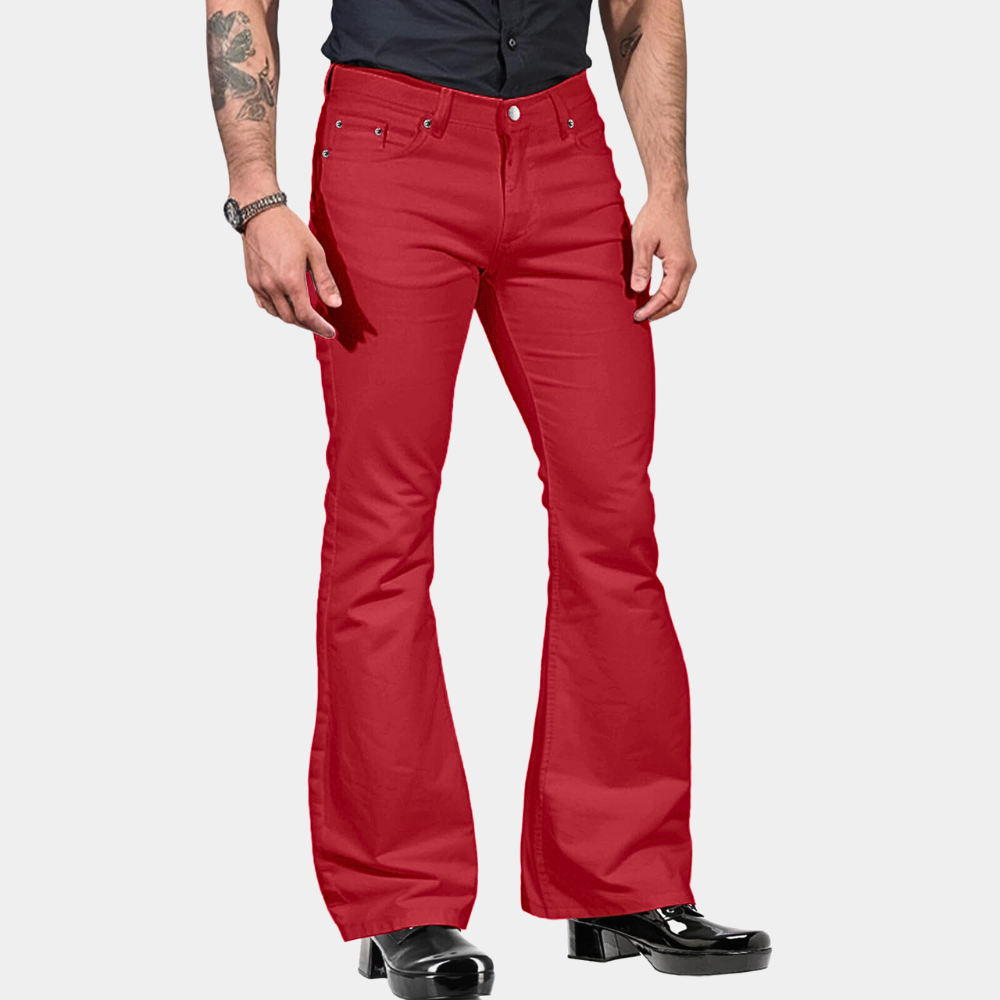Men's Flared Trousers – High Waist – Tailored Fit – Cotton Blend – Retro Look