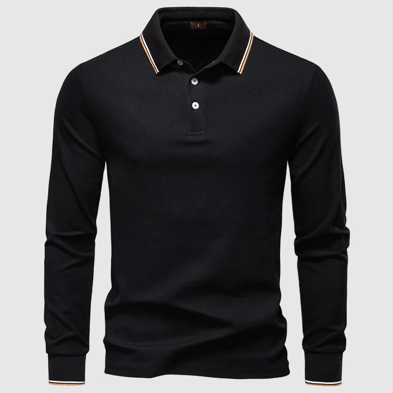 Arthur Regular Fit Long Sleeve Polo Shirt | Collared Striped Trim Polo Shirt