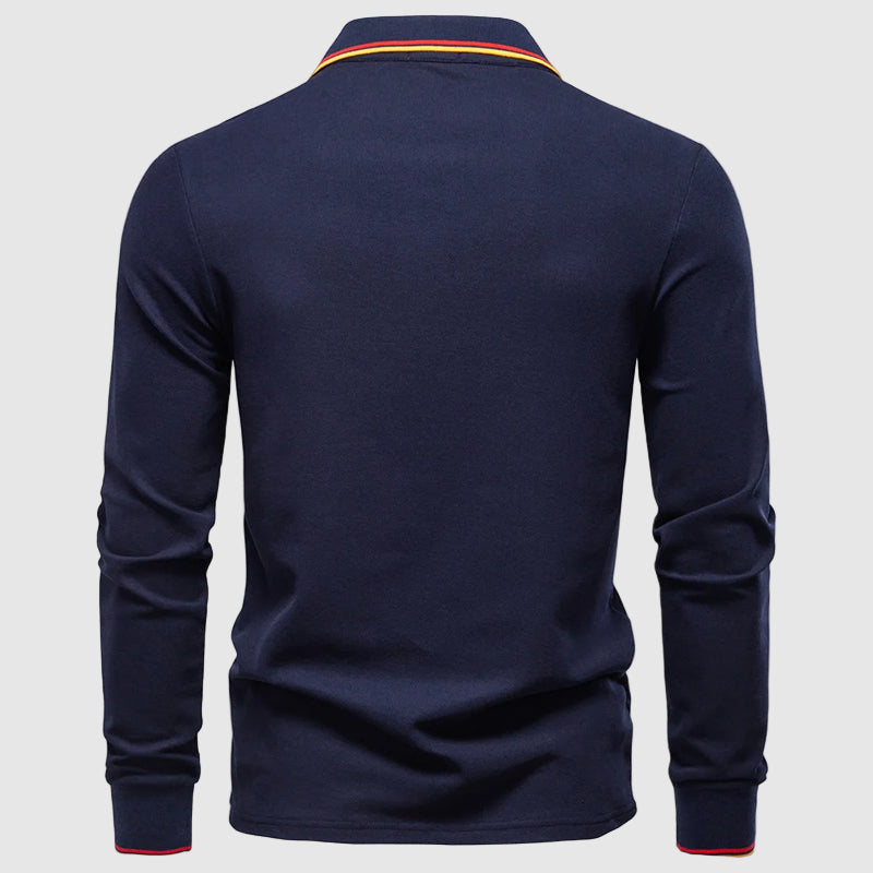 Arthur Regular Fit Long Sleeve Polo Shirt | Collared Striped Trim Polo Shirt